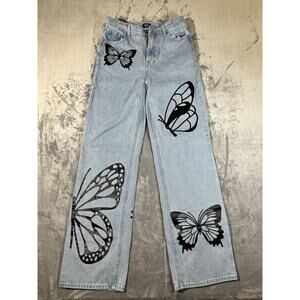 Simple Society Women's Jeans Size 9/29 Butterfly Pattern Light Blue Wash